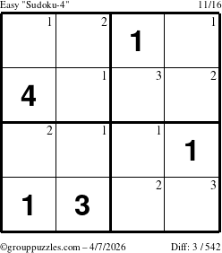 The grouppuzzles.com Easy Sudoku-4 puzzle for Tuesday April 7, 2026 with the first 3 steps marked