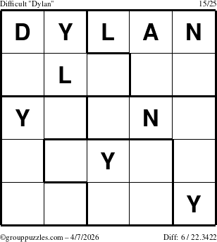 The grouppuzzles.com Difficult Dylan puzzle for Tuesday April 7, 2026