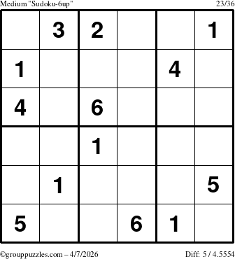 The grouppuzzles.com Medium Sudoku-6up puzzle for Tuesday April 7, 2026