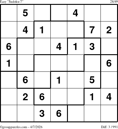 The grouppuzzles.com Easy Sudoku-7 puzzle for Tuesday April 7, 2026
