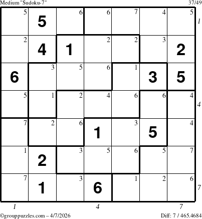 The grouppuzzles.com Medium Sudoku-7 puzzle for Tuesday April 7, 2026 with all 7 steps marked