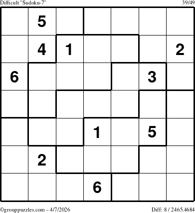 The grouppuzzles.com Difficult Sudoku-7 puzzle for Tuesday April 7, 2026