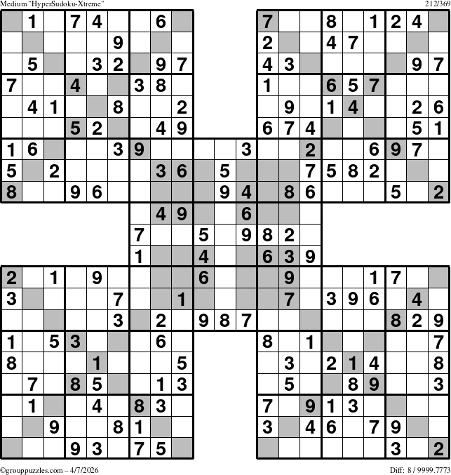 The grouppuzzles.com Medium HyperSudoku-Xtreme puzzle for Tuesday April 7, 2026