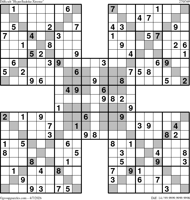 The grouppuzzles.com Difficult HyperSudoku-Xtreme puzzle for Tuesday April 7, 2026
