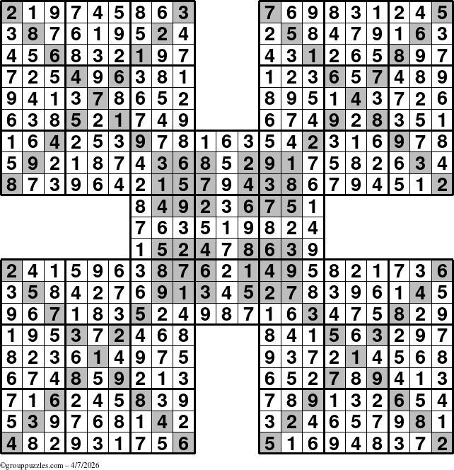 The grouppuzzles.com Answer grid for the HyperSudoku-Xtreme puzzle for Tuesday April 7, 2026