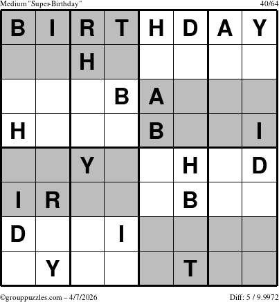 The grouppuzzles.com Medium Super-Birthday puzzle for Tuesday April 7, 2026