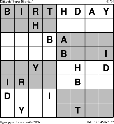 The grouppuzzles.com Difficult Super-Birthday puzzle for Tuesday April 7, 2026