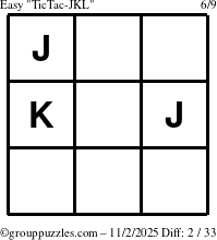 The grouppuzzles.com Easy TicTac-JKL puzzle for Sunday November 2, 2025