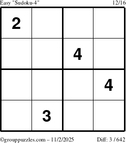 The grouppuzzles.com Easy Sudoku-4 puzzle for Sunday November 2, 2025