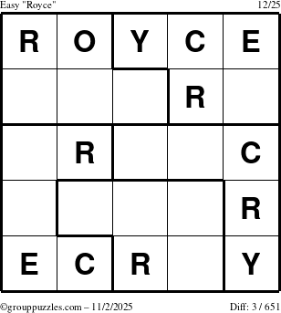 The grouppuzzles.com Easy Royce puzzle for Sunday November 2, 2025