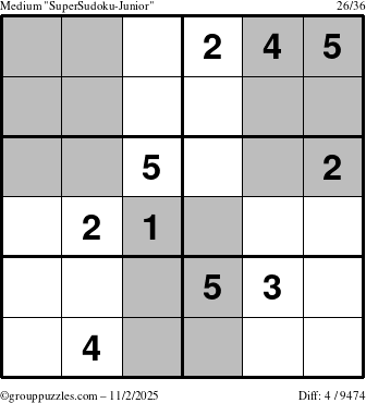 The grouppuzzles.com Medium SuperSudoku-Junior puzzle for Sunday November 2, 2025