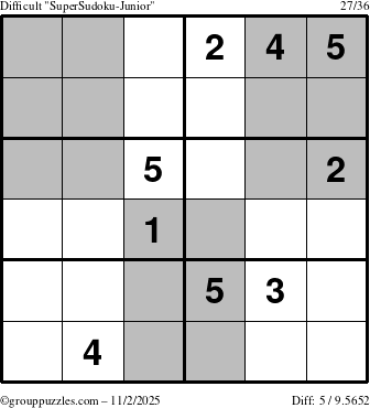 The grouppuzzles.com Difficult SuperSudoku-Junior puzzle for Sunday November 2, 2025