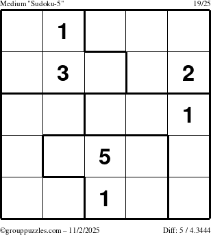 The grouppuzzles.com Medium Sudoku-5 puzzle for Sunday November 2, 2025
