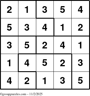 The grouppuzzles.com Answer grid for the Sudoku-5 puzzle for Sunday November 2, 2025