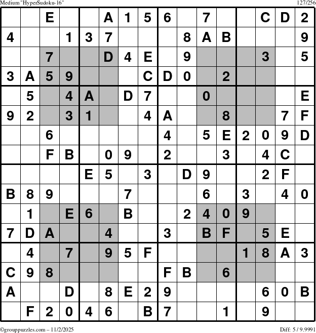 The grouppuzzles.com Medium HyperSudoku-16 puzzle for Sunday November 2, 2025