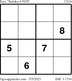 The grouppuzzles.com Easy Sudoku-4-5678 puzzle for Monday May 5, 2025