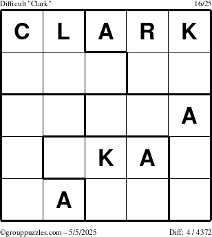 The grouppuzzles.com Difficult Clark puzzle for Monday May 5, 2025