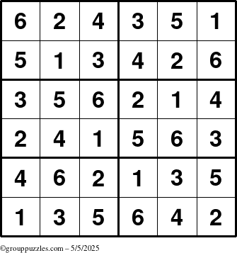 The grouppuzzles.com Answer grid for the Sudoku-Junior puzzle for Monday May 5, 2025