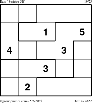 The grouppuzzles.com Easy Sudoku-5B puzzle for Monday May 5, 2025