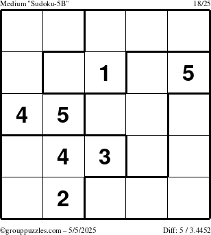 The grouppuzzles.com Medium Sudoku-5B puzzle for Monday May 5, 2025