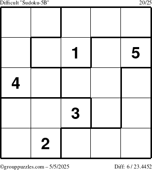 The grouppuzzles.com Difficult Sudoku-5B puzzle for Monday May 5, 2025