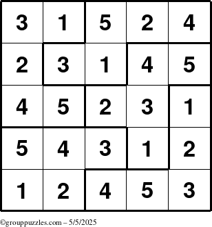 The grouppuzzles.com Answer grid for the Sudoku-5B puzzle for Monday May 5, 2025