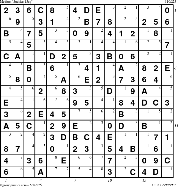 The grouppuzzles.com Medium Sudoku-15up puzzle for Monday May 5, 2025 with all 8 steps marked