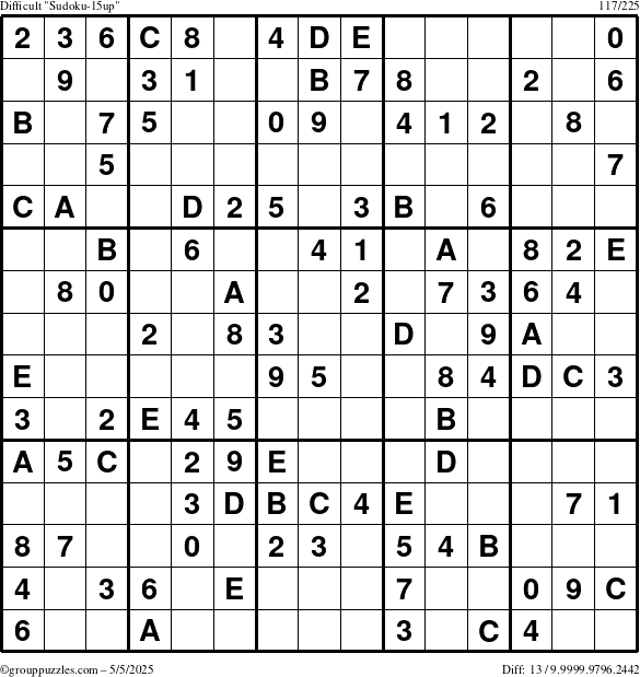 The grouppuzzles.com Difficult Sudoku-15up puzzle for Monday May 5, 2025