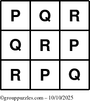 The grouppuzzles.com Answer grid for the TicTac-PQR puzzle for Friday October 10, 2025