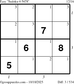 The grouppuzzles.com Easy Sudoku-4-5678 puzzle for Friday October 10, 2025 with all 3 steps marked