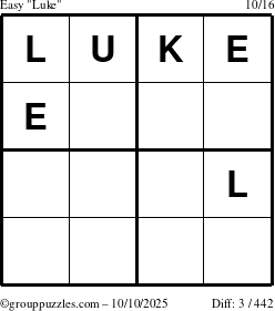 The grouppuzzles.com Easy Luke puzzle for Friday October 10, 2025
