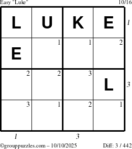 The grouppuzzles.com Easy Luke puzzle for Friday October 10, 2025 with all 3 steps marked