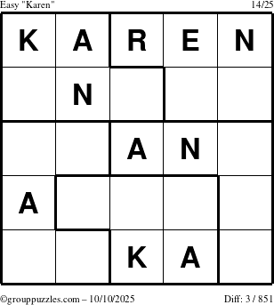 The grouppuzzles.com Easy Karen puzzle for Friday October 10, 2025