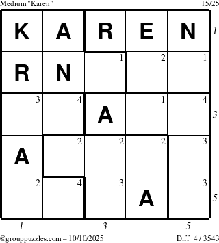 The grouppuzzles.com Medium Karen puzzle for Friday October 10, 2025 with all 4 steps marked