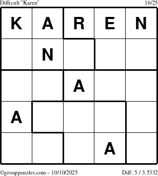 The grouppuzzles.com Difficult Karen puzzle for Friday October 10, 2025