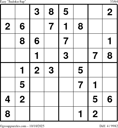 The grouppuzzles.com Easy Sudoku-8up puzzle for Friday October 10, 2025