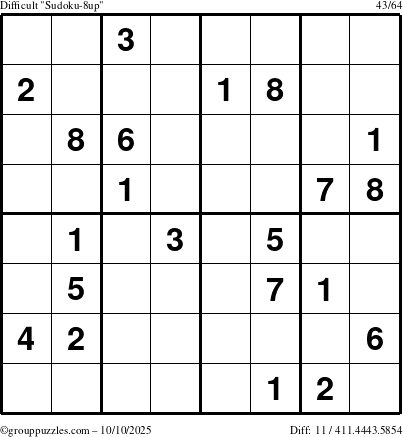 The grouppuzzles.com Difficult Sudoku-8up puzzle for Friday October 10, 2025