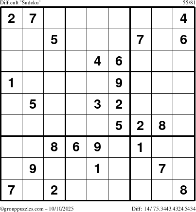 The grouppuzzles.com Difficult Sudoku puzzle for Friday October 10, 2025