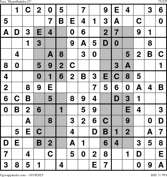 The grouppuzzles.com Easy HyperSudoku-15 puzzle for Friday October 10, 2025