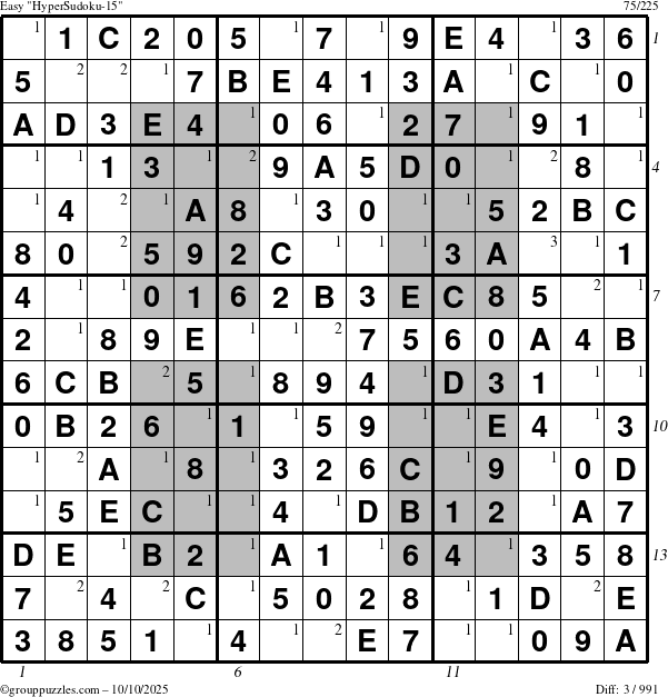 The grouppuzzles.com Easy HyperSudoku-15 puzzle for Friday October 10, 2025 with all 3 steps marked