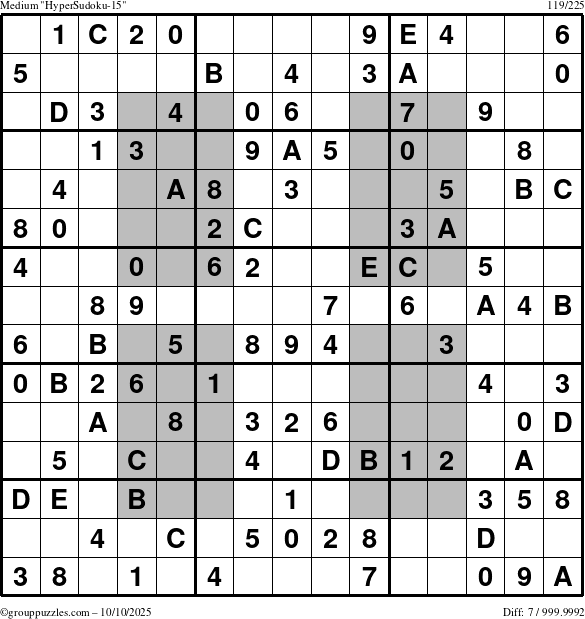 The grouppuzzles.com Medium HyperSudoku-15 puzzle for Friday October 10, 2025