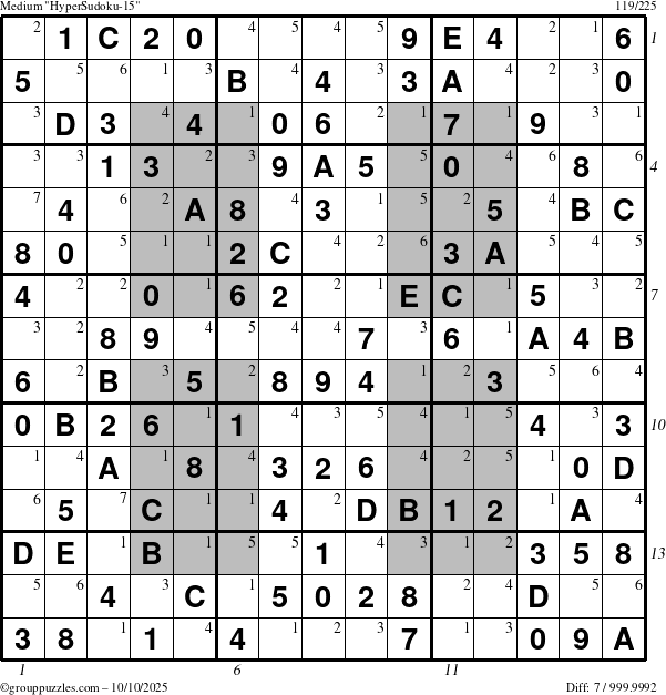 The grouppuzzles.com Medium HyperSudoku-15 puzzle for Friday October 10, 2025 with all 7 steps marked