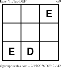 The grouppuzzles.com Easy TicTac-DEF puzzle for Tuesday September 15, 2026