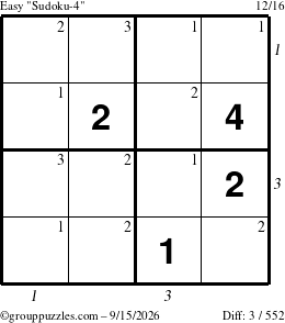 The grouppuzzles.com Easy Sudoku-4 puzzle for Tuesday September 15, 2026 with all 3 steps marked