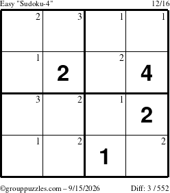 The grouppuzzles.com Easy Sudoku-4 puzzle for Tuesday September 15, 2026 with the first 3 steps marked