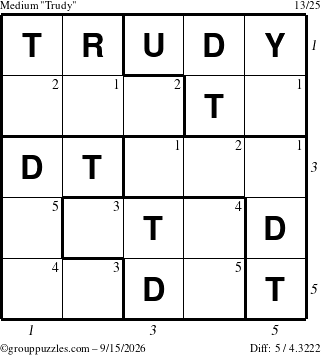 The grouppuzzles.com Medium Trudy puzzle for Tuesday September 15, 2026 with all 5 steps marked
