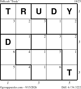 The grouppuzzles.com Difficult Trudy puzzle for Tuesday September 15, 2026 with all 6 steps marked