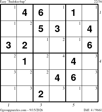 The grouppuzzles.com Easy Sudoku-6up puzzle for Tuesday September 15, 2026 with all 4 steps marked