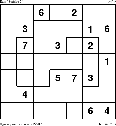 The grouppuzzles.com Easy Sudoku-7 puzzle for Tuesday September 15, 2026