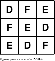 The grouppuzzles.com Answer grid for the TicTac-DEF puzzle for Tuesday September 15, 2026